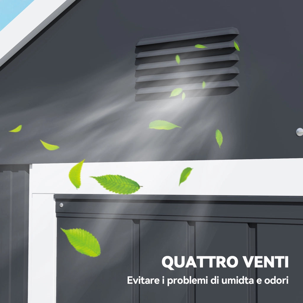 Casetta da Giardino Porta Attrezzi ¨C Xylo ¨C Acciaio Zincato e PP, 259x172x222 cm, Grigia e Bianca