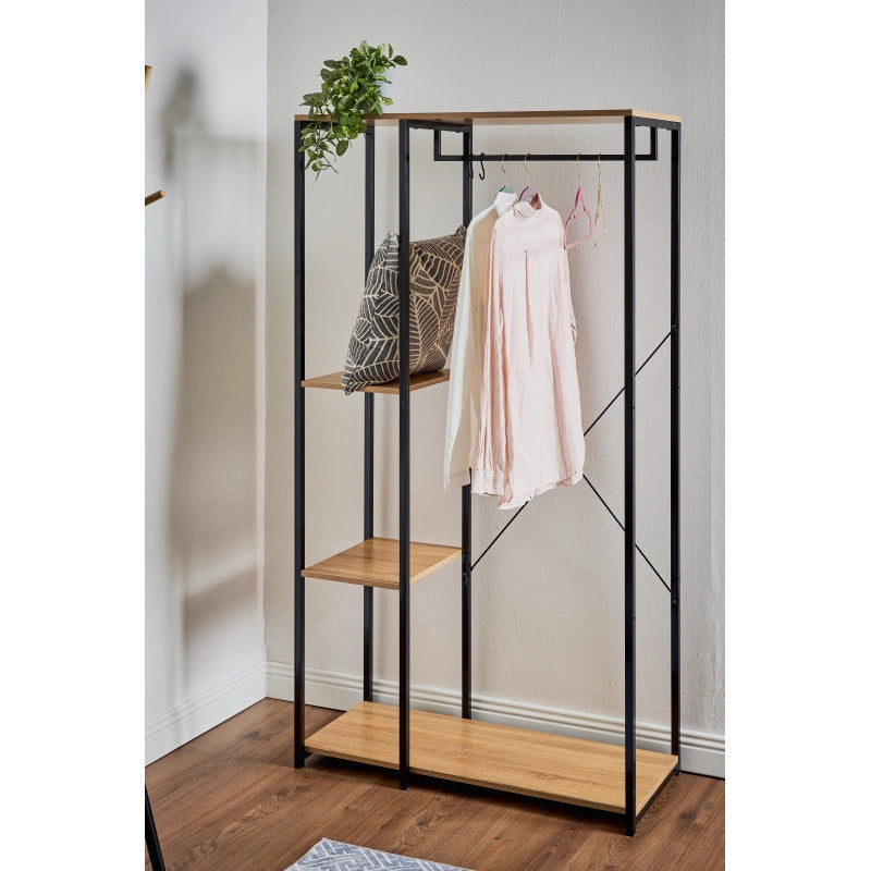Porta Abiti Con 3 Ripiani Hamilton Metallo Nr/legno Trattato Naturale 90x40x166 8cm