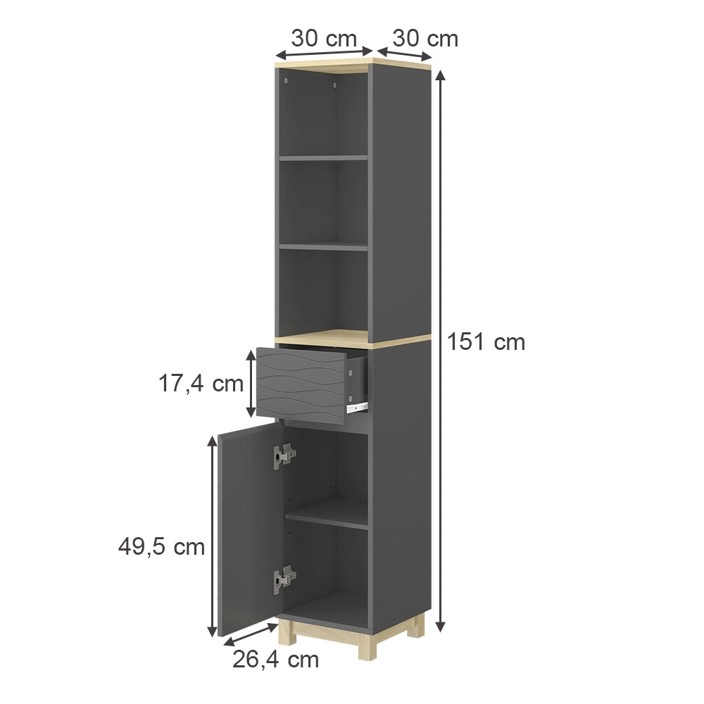 Vicco Mobili per il bagno Antracite 30 x 151.5 cm con cassetto