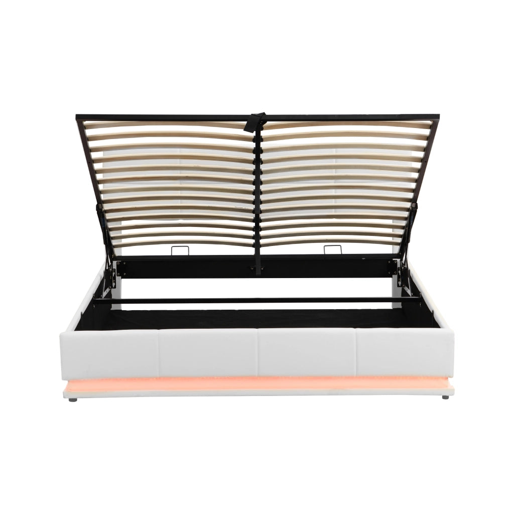 Letto Contenitore Letto Matrimoniale 180x200 cm con LED e Testiera Regolabile in Pelle