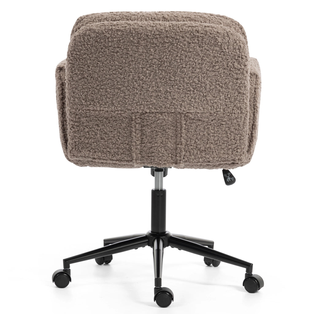 Sedia da ufficio in teddy fleece con braccioli pieghevoli e altezza regolabile girevole marrone per casa e ufficio
