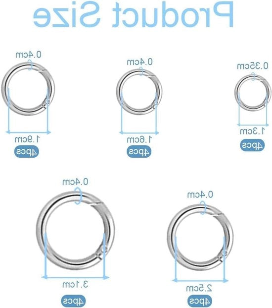 Haken rotondi in acciaio inossidabile da 20 pezzi, diametri 13 mm, 16 mm, 19 mm, 25 mm e 31 mm, per accessori di portamonete e DIY.
