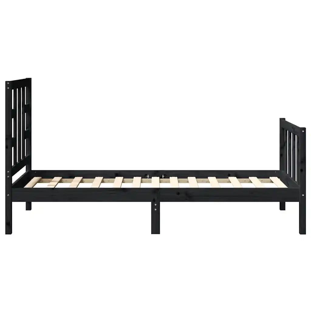 Giroletto con Testiera-Struttura Letto con testiera Nero Small Single in Legno Massello 521643