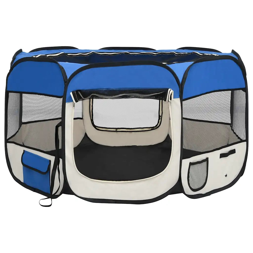 Box per Cani Pieghevole con Borsa Trasporto Blu 110x110x58 cm 171014