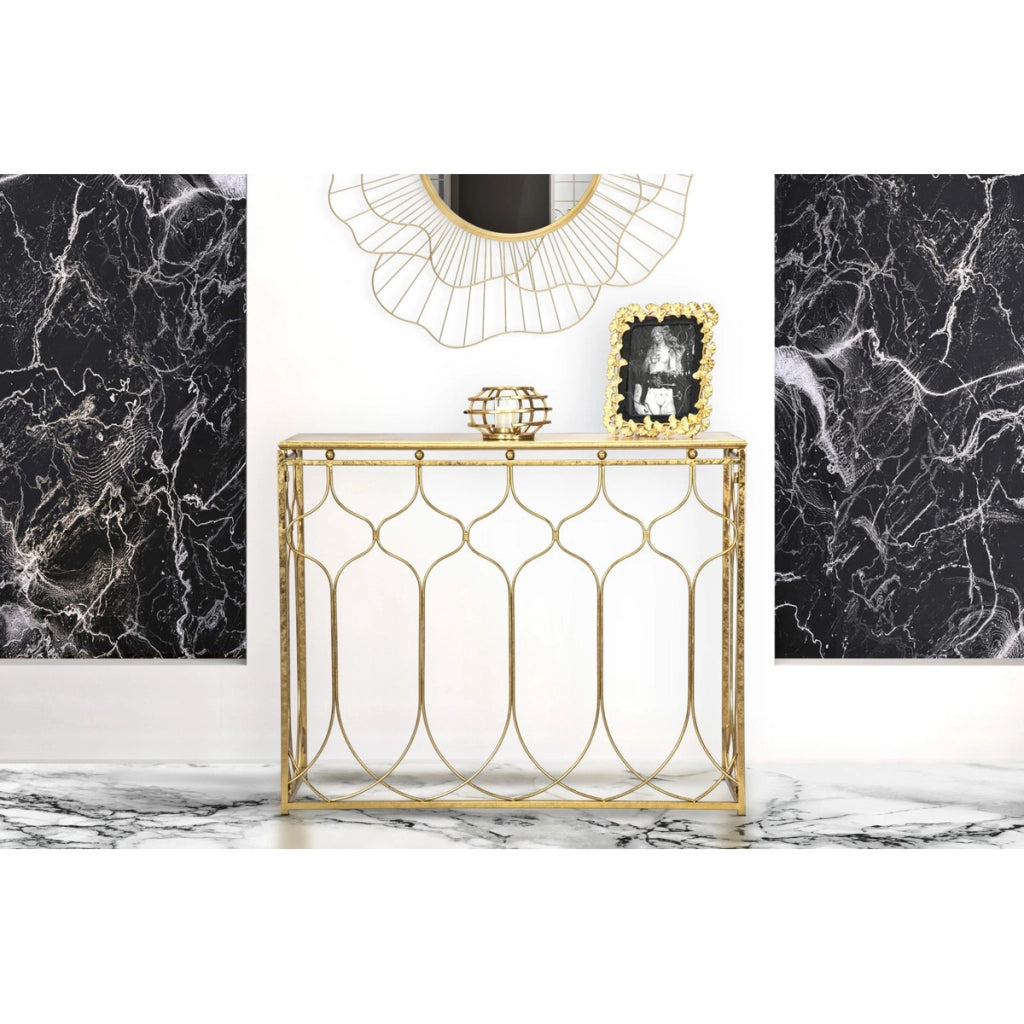Tavolo Consolle VKH613, Oro, Metallo, 96,5x41x78 cm