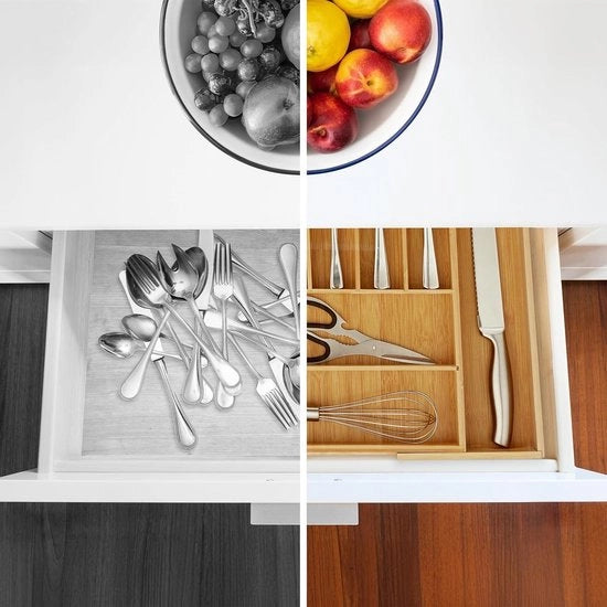 Cassa per posizionamento utensili in bambù estensibile - 7 a 9 contenitori - universale - naturale - 5x495x445 cm