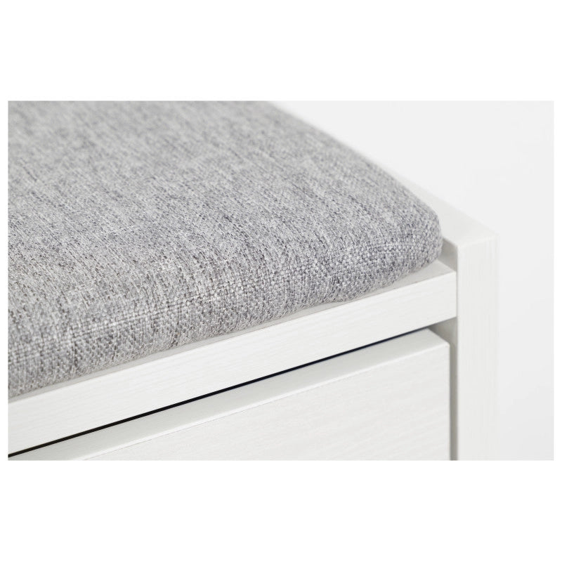 Panca Porta Scarpe Bianco Legno Con Cuscino Seduta In Tessuto Grigio