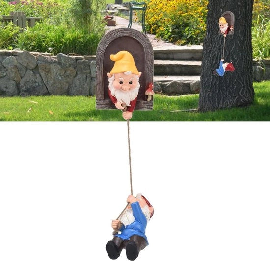 Scultura Giardino Gnomi - Scalatore Elfo Manicotto d'Albero Statue per Esterno Decorazione - Ornamenti da Giardino Arte.