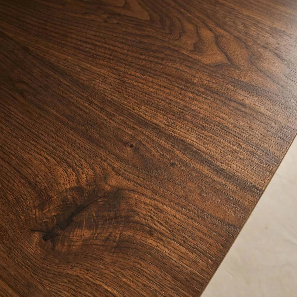 Tavolo da pranzo quadrato effetto legno con gambe in metallo nero 4