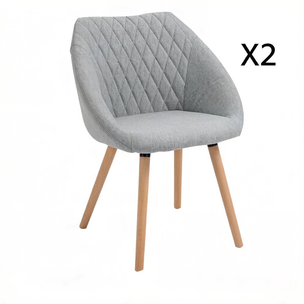 Sedia da pranzo Set da 2 con Braccioli Ergonomici e Schienale Imbottito, in Lino Grigio e Legno Naturale
