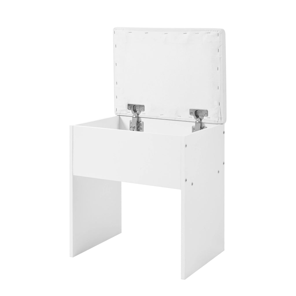 Toeletta con 6 cassetti e 4 ante; specchio LED - per camera da letto - bianco