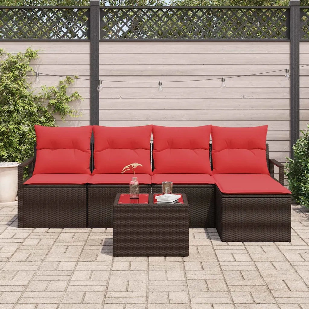 Set di divani con cuscino 6 pcs Marrone polyrattan