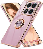 Custodia smartphone con anello e piedistallo - Finitura luccicante - Blu/ Oro - Adatto per Xiaomi 14T Pro