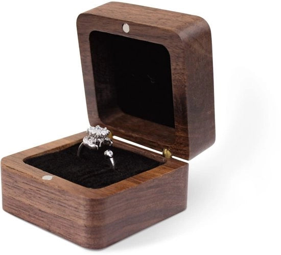 Scatola per Anelli Elegante Retro - Cassa per Anelli in Legno - Scatola per Matrimonio - Mini Scatola per Anello di Fidanzamento - Scatola per Cerimonia - Materiale Duraturo - Scatola per Gioielli