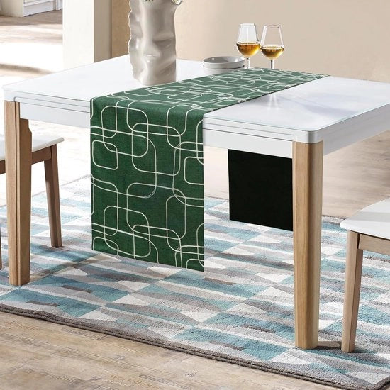 Tavolo di lavoro rettangolare in lino e cotone, colore verde scuro, 32x183 cm
