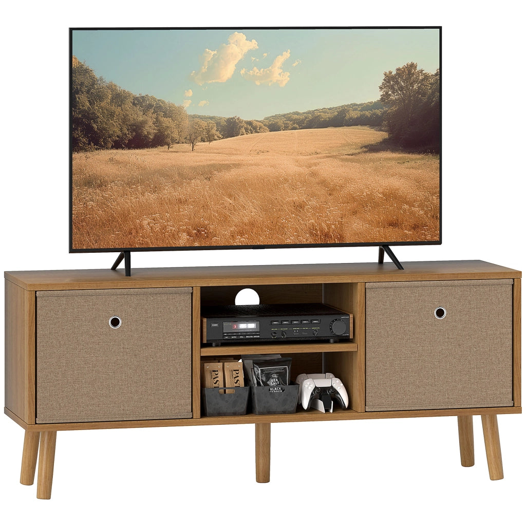 Mobile TV con 2 cassetti in tessuto e ripiani aperti ¨C zephmum ¨C legno e marrone 120x30x40