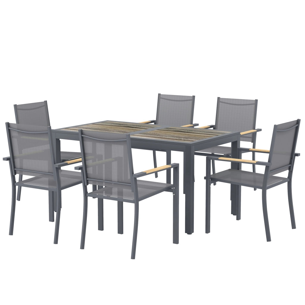 Set Giardino 7 Pezzi con Tavolo e Sedie ¨C Minimal ¨C Grigio, Polyrattan, 140x80x72 cm