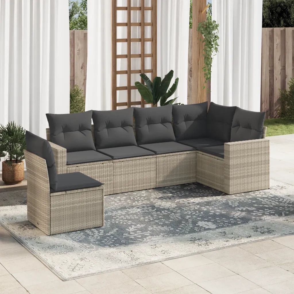 Set Divano da Giardino 6pz | Set Salotto da Giardino con Cuscini Grigio Chiaro Polyrattan