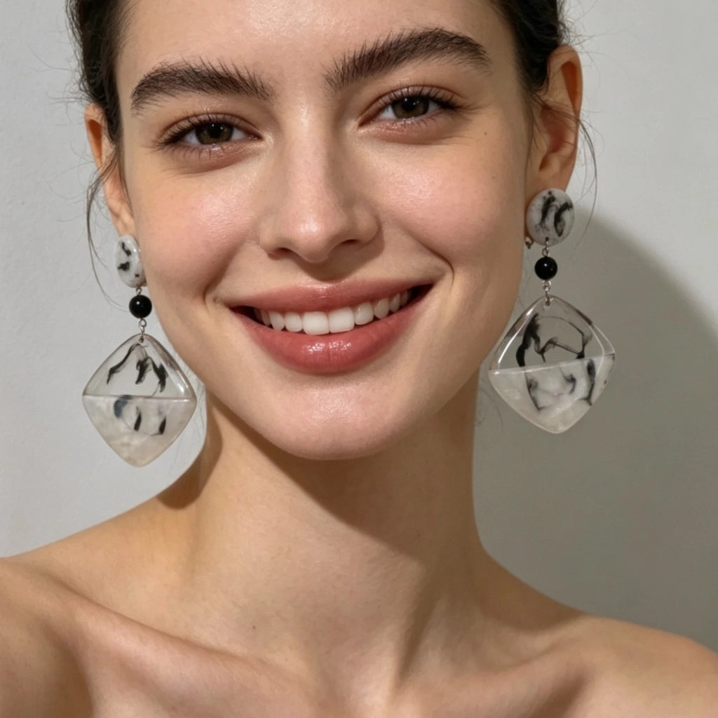 Orecchini vintage fatti a mano, orecchini in stile pittura a inchiostro cinese, nuovi, eleganti e alla moda.