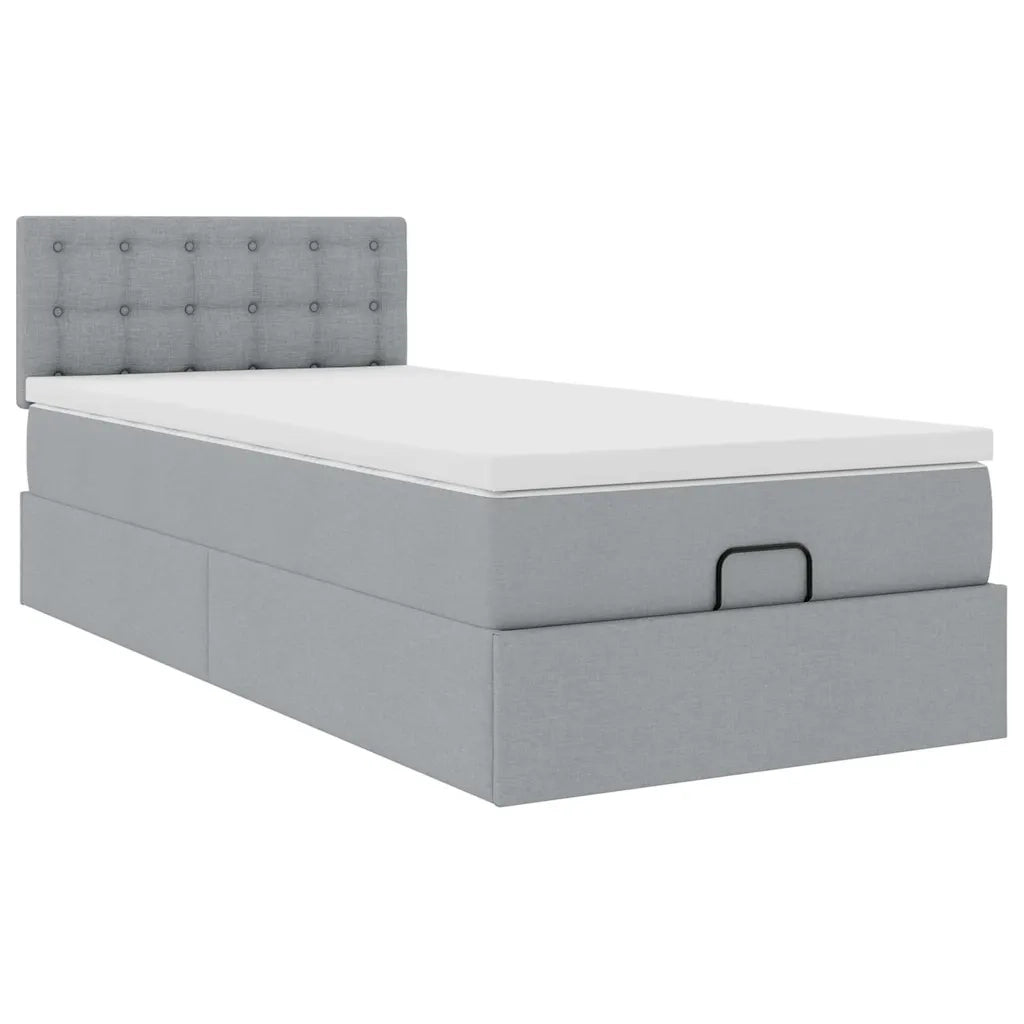 Pouf Letto con Materasso e LED Grigio Chiaro 90x200 cm Tessuto