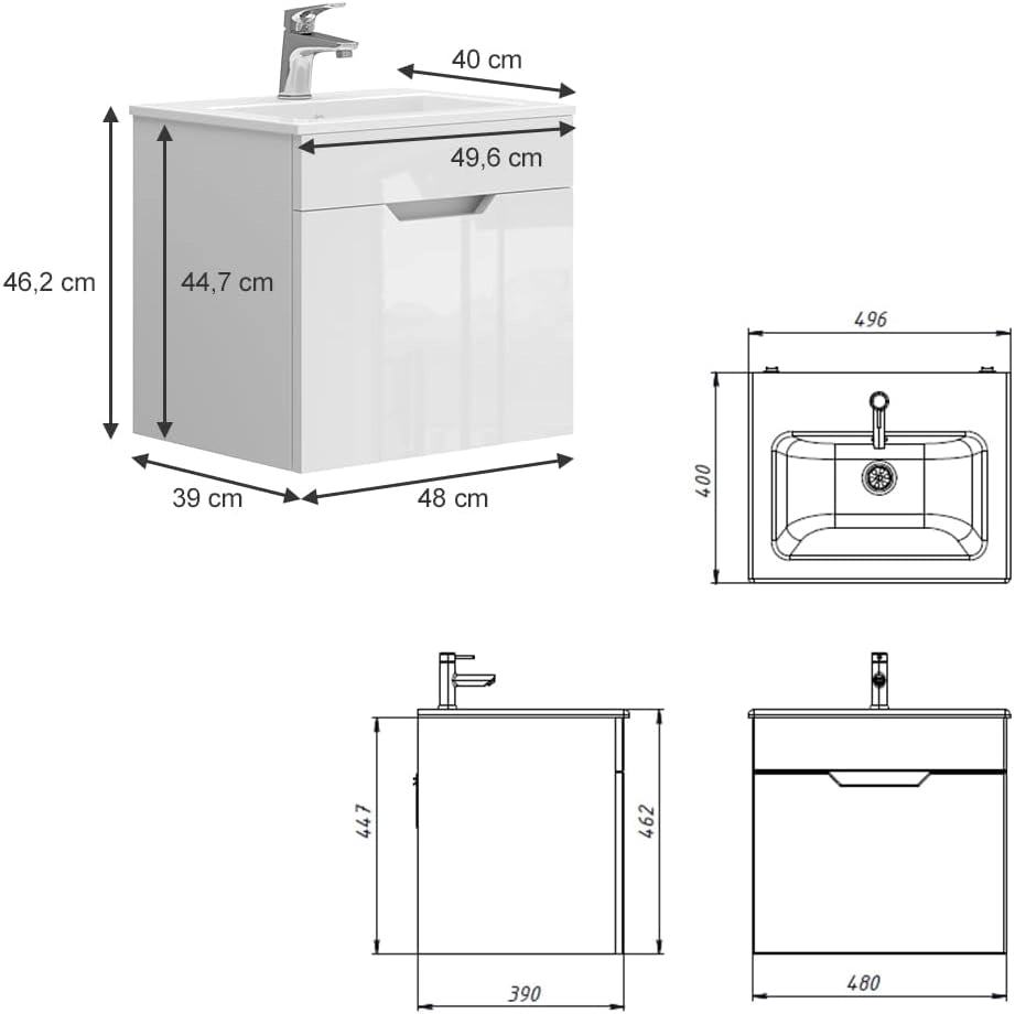 Set mobili bagno Stefanie, Bianco, 49 cm, composto da mobile sottolavabo e lavabo