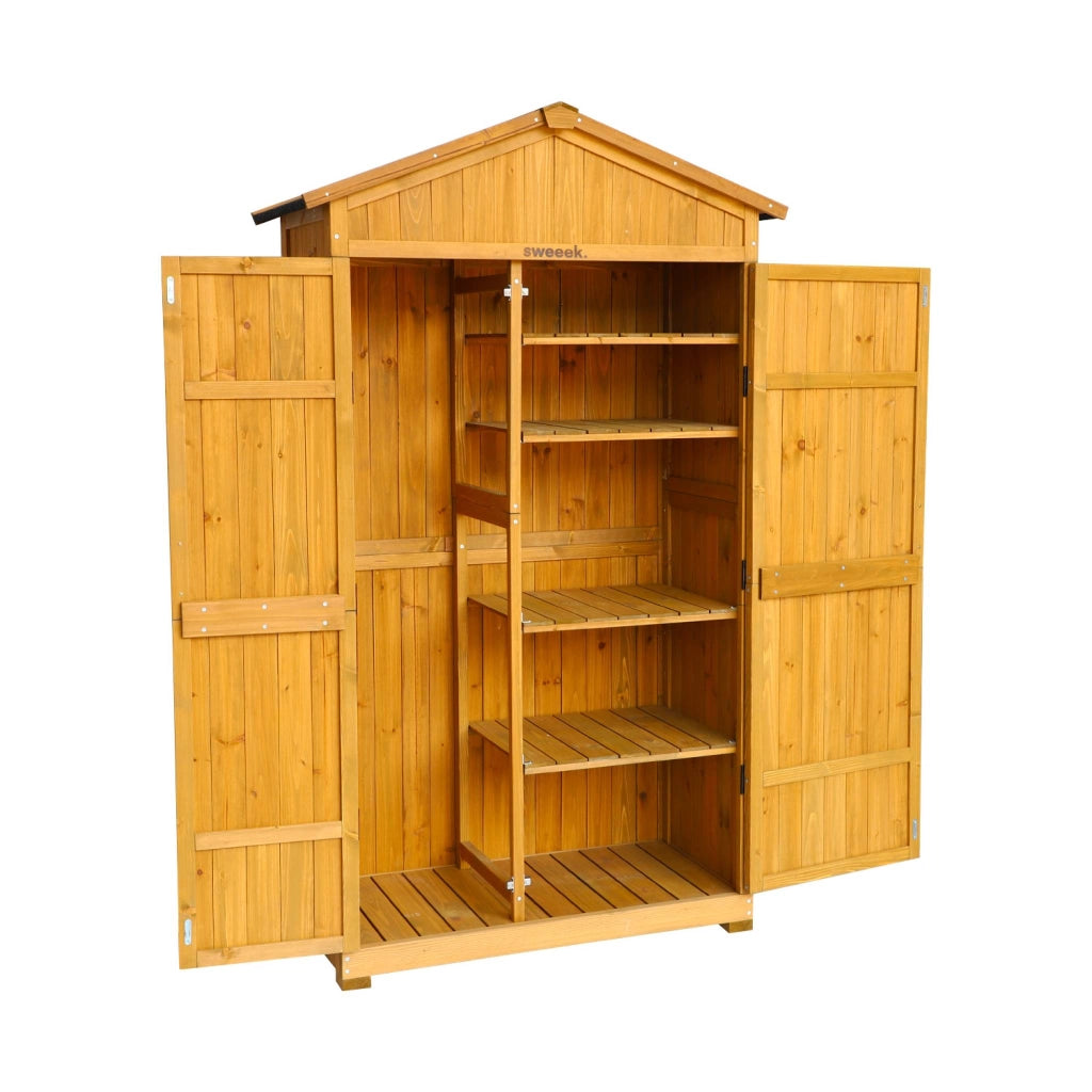 Casetta da giardino in legno d'abete e 6 vani portaoggetti, 105cm,