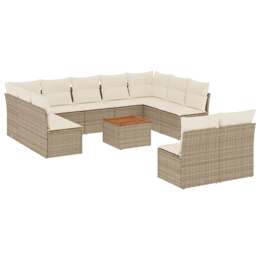 Set Divani da Giardino 12 pz con Cuscini Beige in Polyrattan