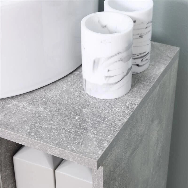 MOBILETTO SOTTOLAVANDINO CON INTAGLIO A U E 6 RIPIANI 60X30X68CM BIANCO E GRIGIO