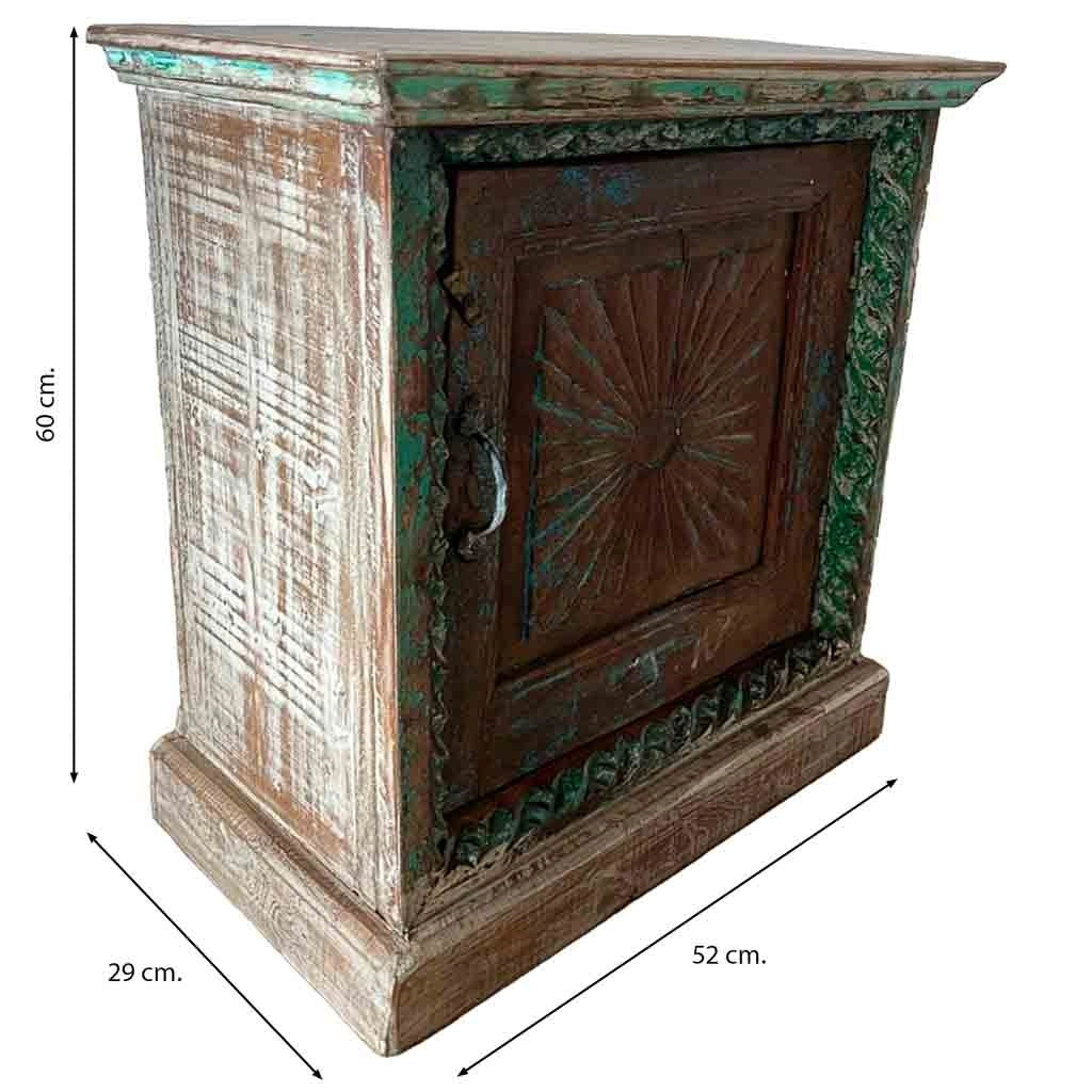 Comodino in legno con finitura artigianale marrone, cm 52x29x60h