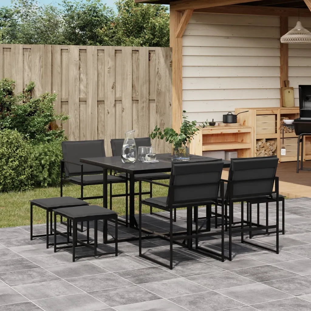 Set da Pranzo da Giardino 9 pz | Set Salotto da Giardino con Cuscini Nero in Textilene