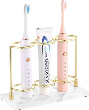 Tappeto per raccogliere spazzole da denti, 3 compartimenti raccogliere spazzole da denti elettriche per pasta di denti e rasoi, organizzatore per lavandino, comodino, tavolo da toeletta - oro/marmo bianco