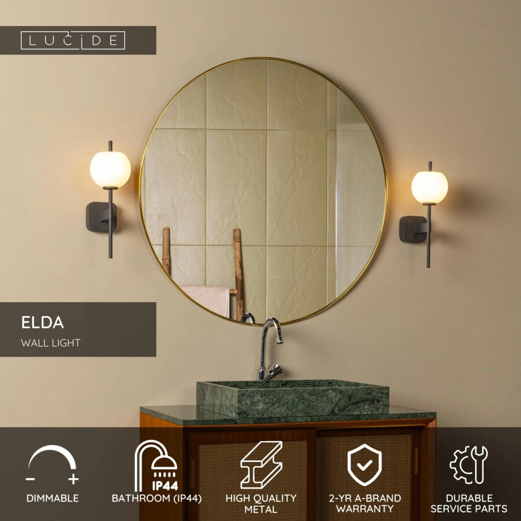 Applique bagno IP44 nera ELDA 1xG9 vetro sfera Lucide