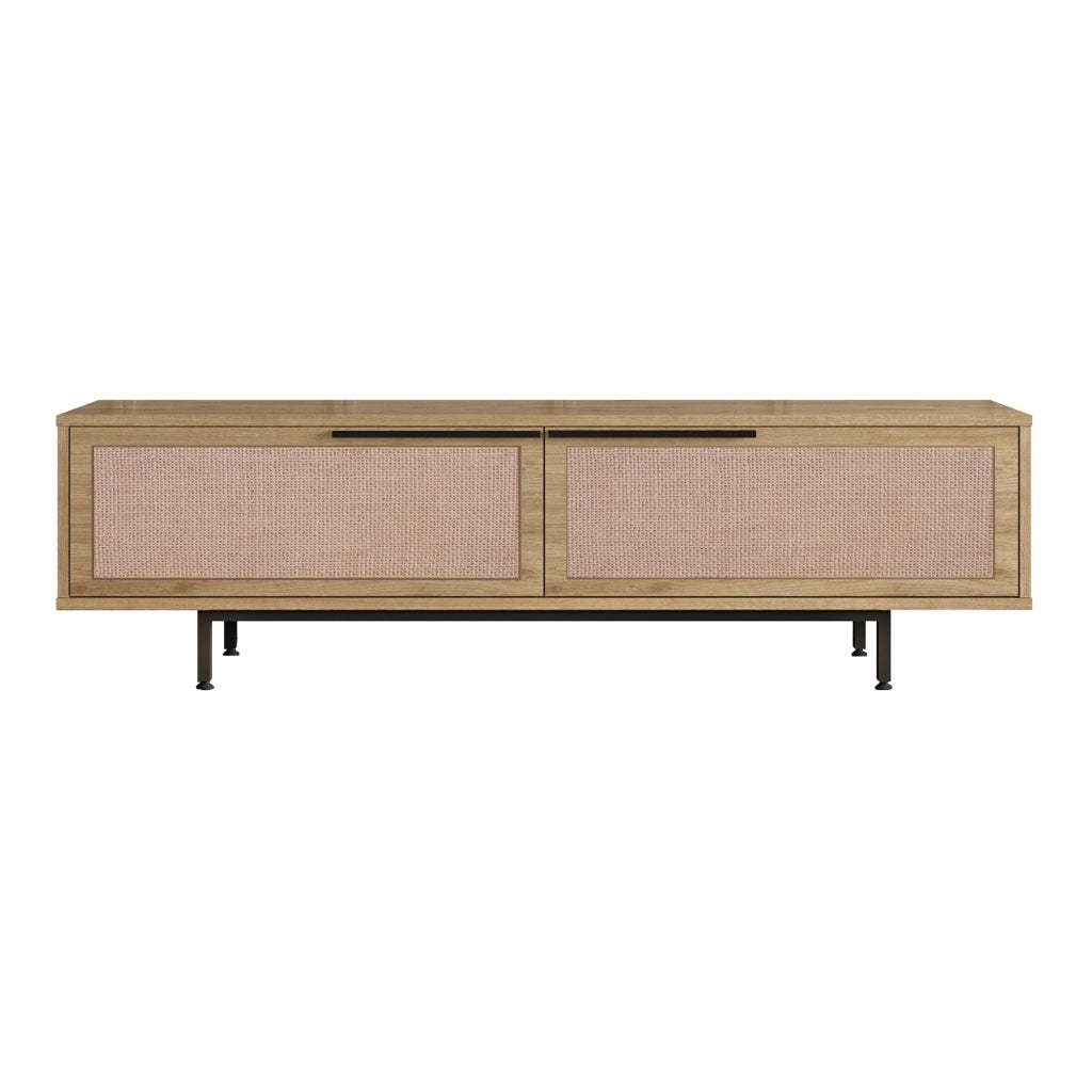 Mobile TV Kvænangen con 2 Scomparti Chiusi - Effetto Rovere / Rattan [en.casa]