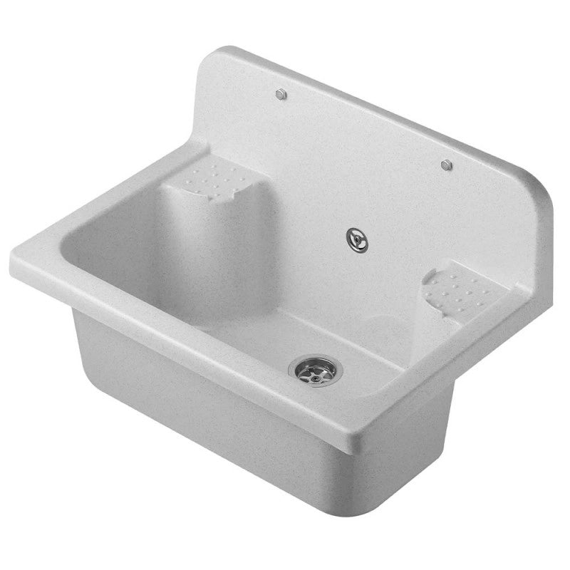 Pilozzo a muro da esterno 56x37 cm  Marmo  Doppia vasca laterale  Giardino e garage  Kit di montaggio e scarico  Negrari