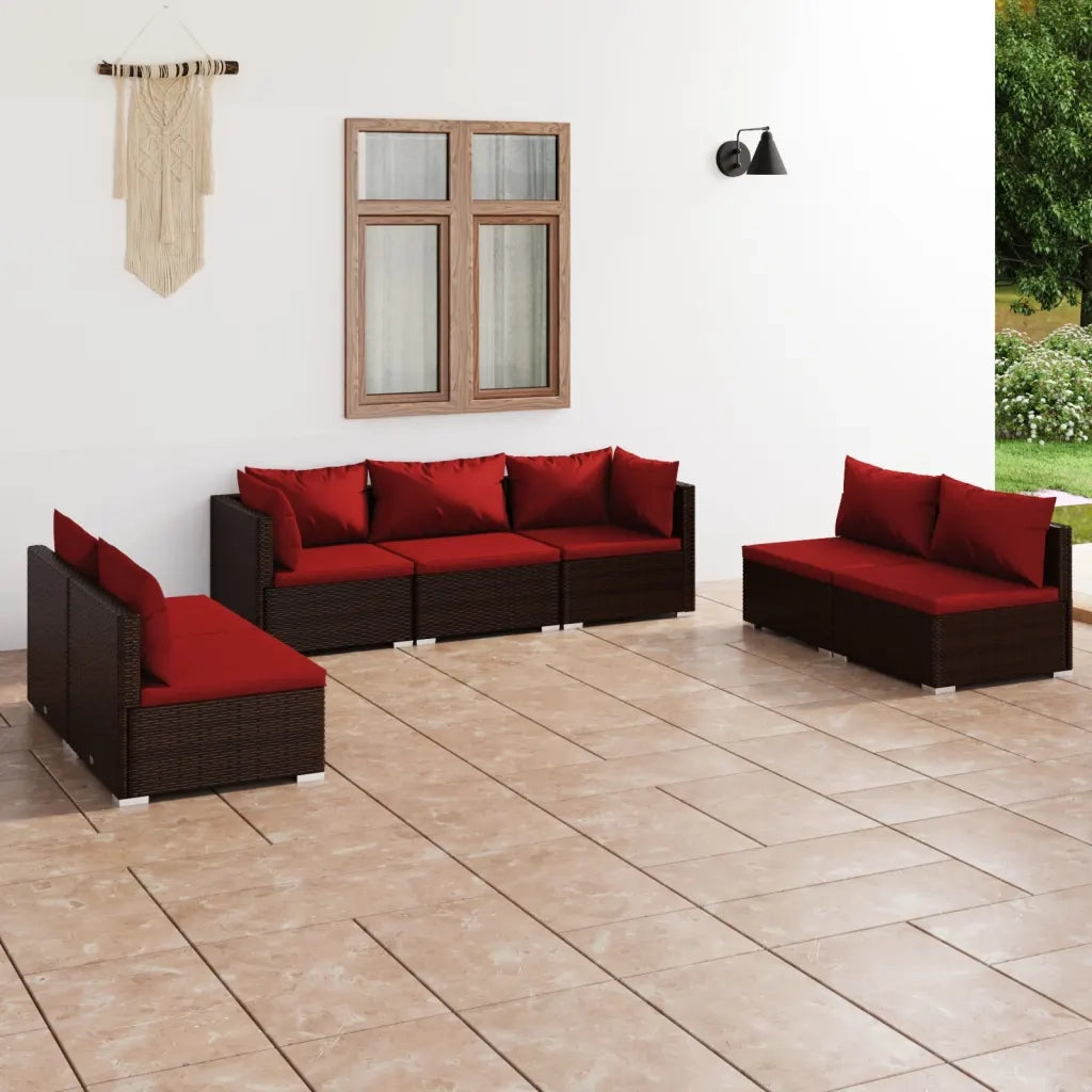 Set Divani da Giardino 7 pz con Cuscini in Polyrattan Marrone 3102235