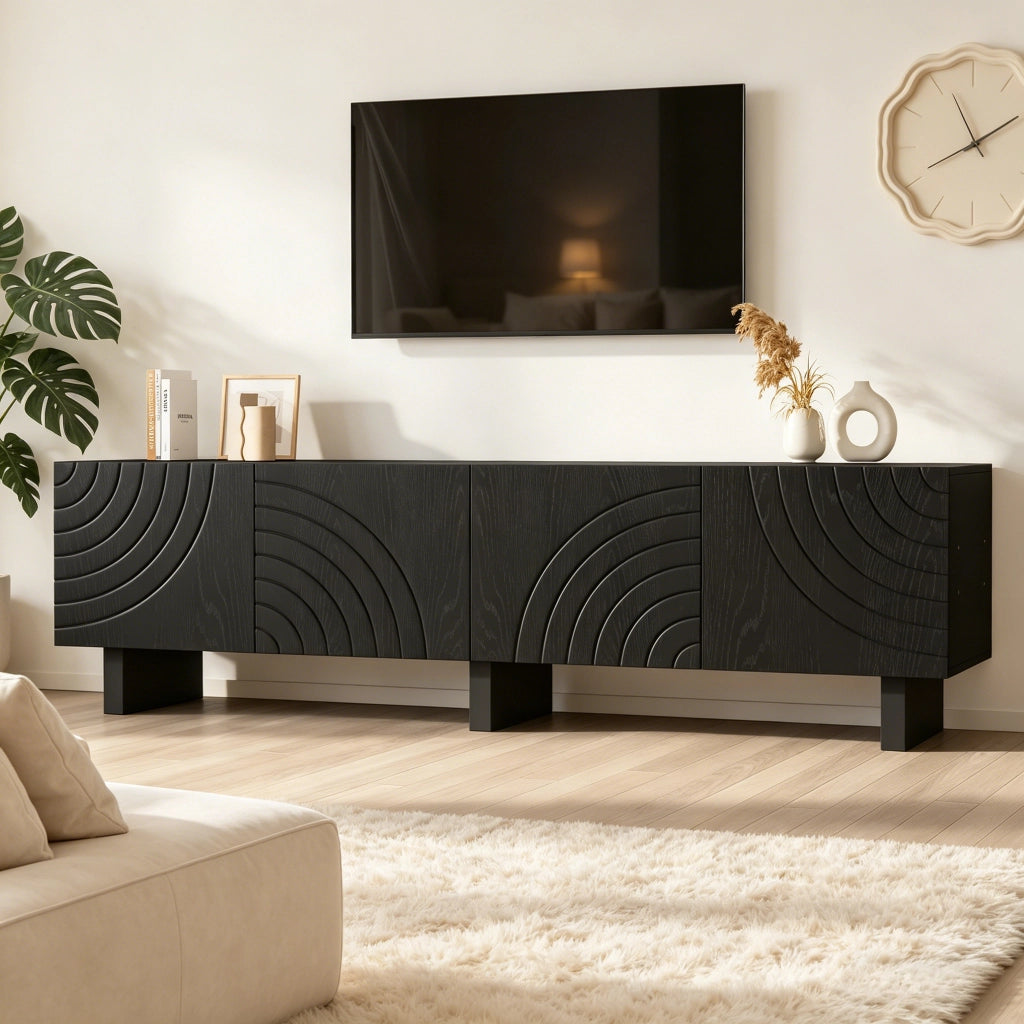 Mobile TV ¨C MINIMAL ¨C Nero, Truciolato, 180x40x55, 4 Ante, Soggiorno