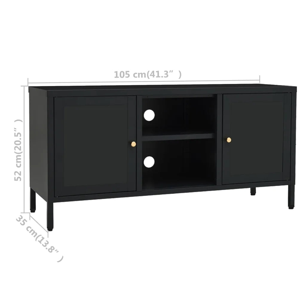 Mobile TV Nero 105x35x52 cm in Acciaio e Vetro 336058