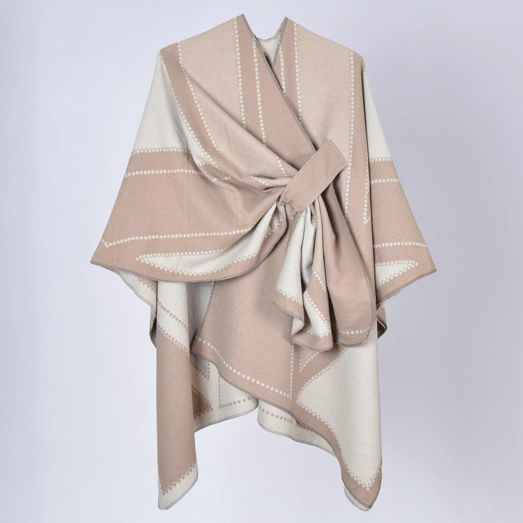 Sciarpa con lacci di nuovo stile, elegante mantello in cashmere spesso con spacco