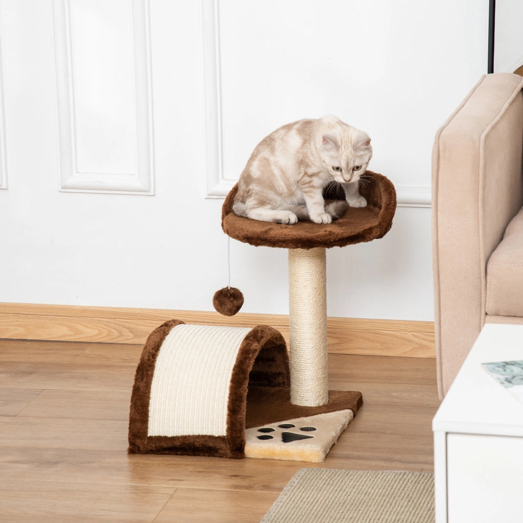 Albero tiragraffi per gatti a 2 livelli con piattaforme e gioco ¨C zephmum ¨C marrone 35.5x37x46 cm