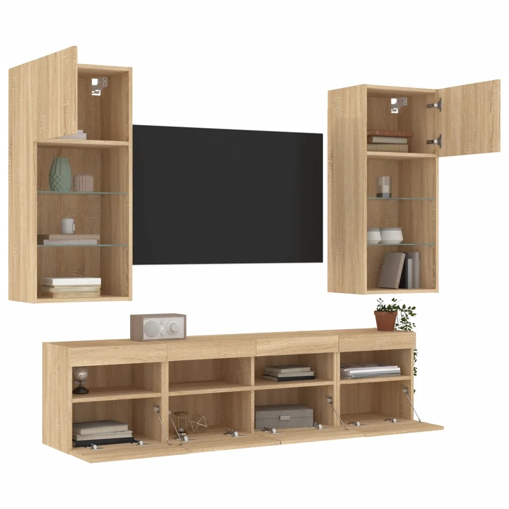 Mobili TV a Muro con LED 5pz-Set di 5 Credenza per TV sospesa Rovere Sonoma Legno Multistrato 593618