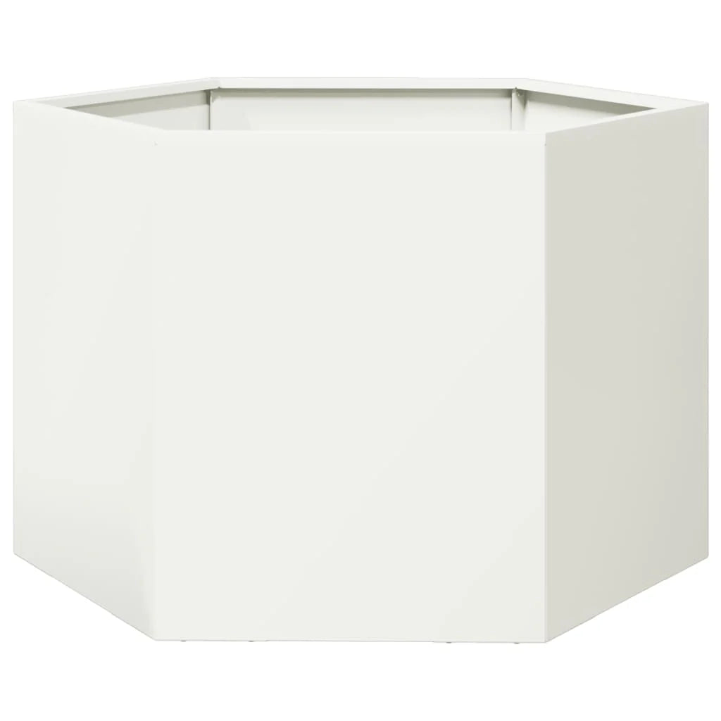 Fioriera/aiuola esagonale per piante fiori terrazza giardino 69 x 60 x 45 cm acciaio bianco 02_0038649