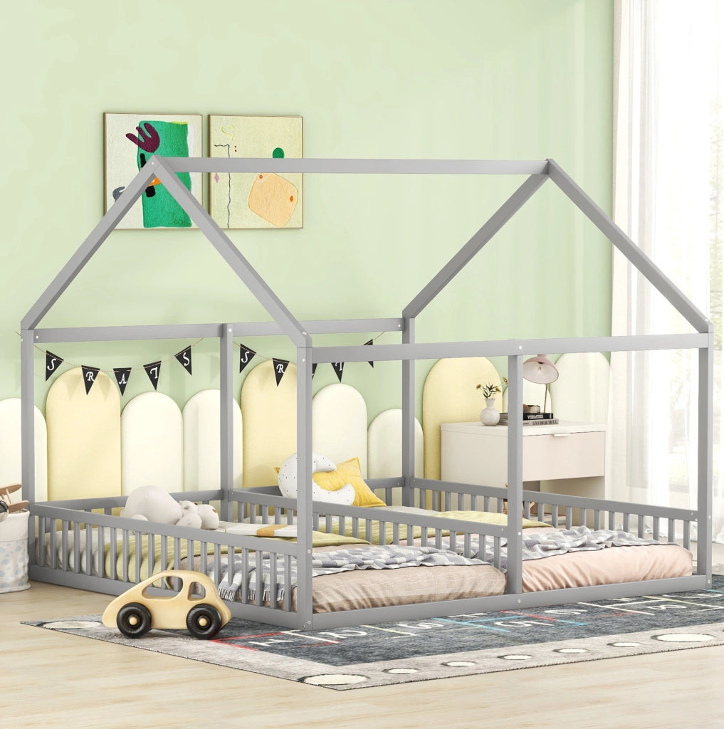 Letto per bambini 90x200 cm 2 in 1 con sponde; legno; grigio