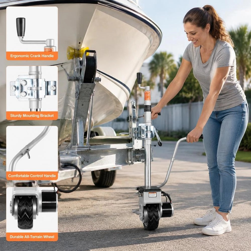 Electric Trailer Dolly, 2.5 T Towing Capacity, 380W 12V Motorized Jockey Wheel With 7 M/min Moving Speed, 31-63 Cm Adjustable Clamp Height & 20.3 Cm Rubber Tire, For Moving Caravan Boat