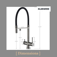 Lana | Rubinetto allungabile nero oro a 3 vie |Miscelatore cucina per acqua potabile in acciaio inossidabile - Girevole a 360° | Filtra 3 connessioni