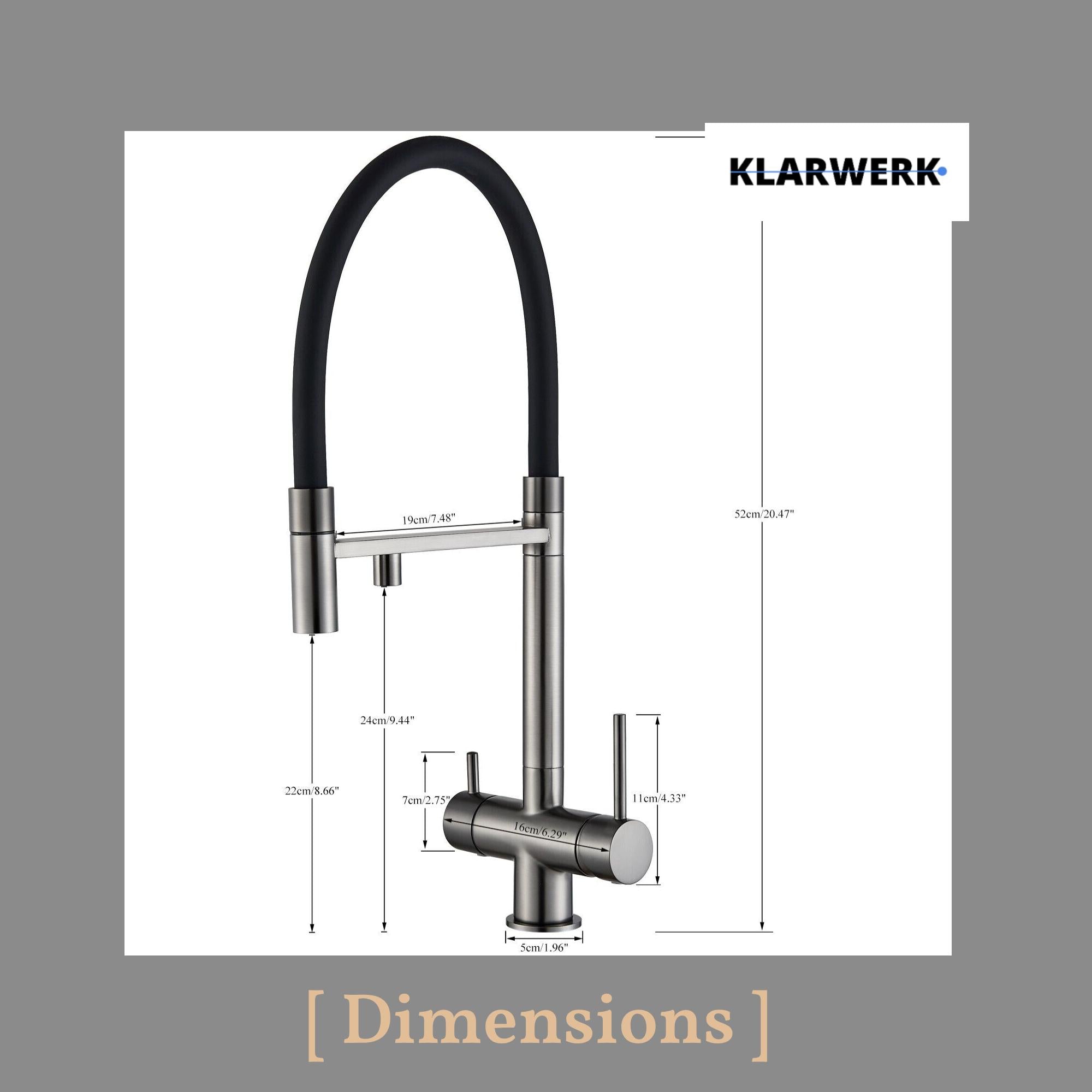 Lana | Rubinetto allungabile nero oro a 3 vie |Miscelatore cucina per acqua potabile in acciaio inossidabile - Girevole a 360° | Filtra 3 connessioni