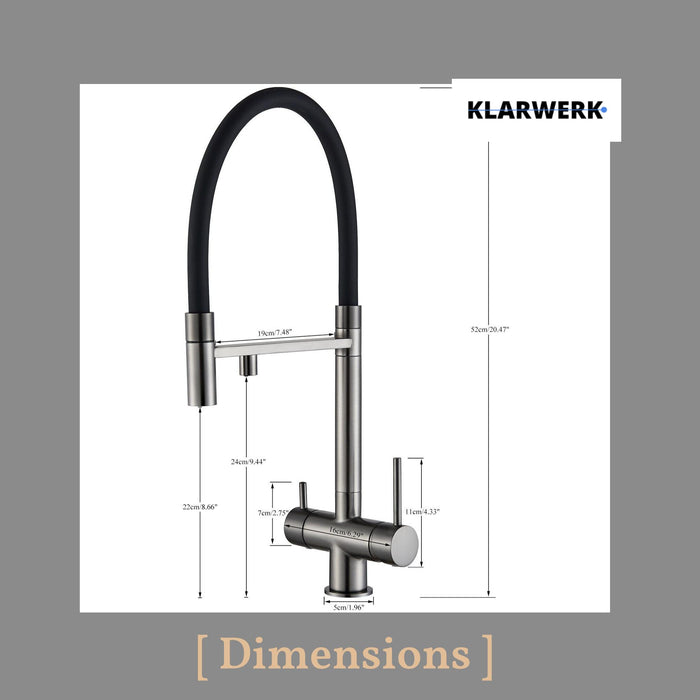 Lana | Rubinetto allungabile nero oro a 3 vie |Miscelatore cucina per acqua potabile in acciaio inossidabile - Girevole a 360° | Filtra 3 connessioni