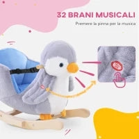 Cavallo a Dondolo a Pinguino in Peluche con 32 Musiche e Cintura di Sicurezza, Età 18 Mesi