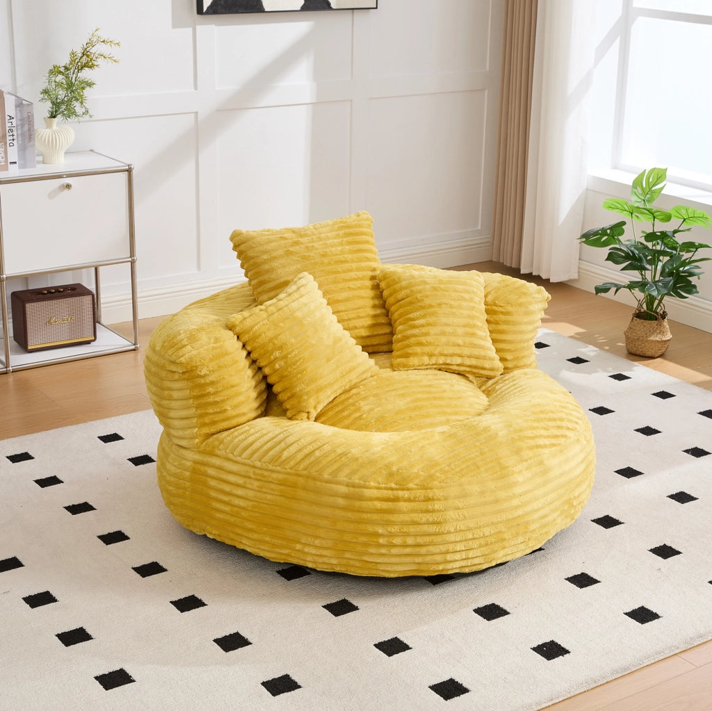 Sedia a sacco in corduroy senape con schienale avvolgente e braccioli; 108x108x52 cm
