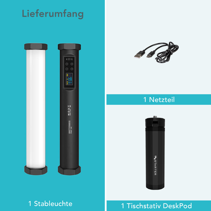 Instarter Spectar Tubo led RGB per illuminazione fotografica da 10 W, Luce studio per foto video bicolore, 3200-7500 K