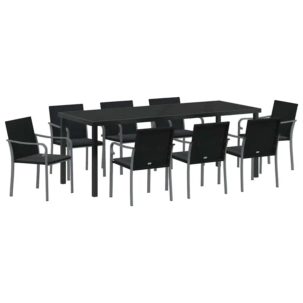 Set da Pranzo per Giardino 9 pcs Nero e Grigio Rattan in PE 3379057